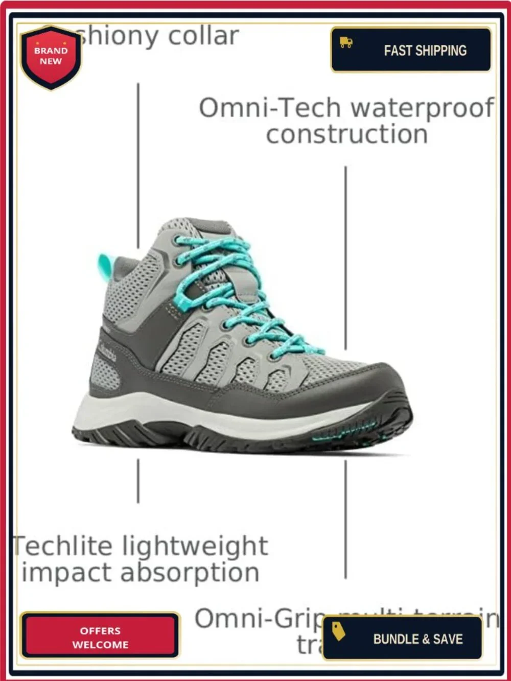 Columbia Women's Lace-Up Hiking Shoes Waterproof Winter Boots Omni-Tech